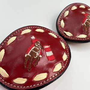 Vintage‎ RED Leather Miss Tony Lama Barrel Racer Hair Barrettes Hair Clips Set